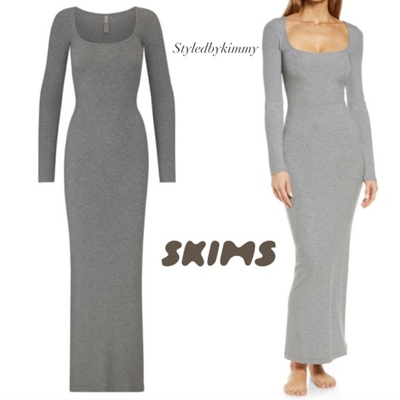 SKIMS SOFT LOUNGE LONG SLEEVE DRESS L Large NWT NEW Heather Grey - Picture 1 of 6